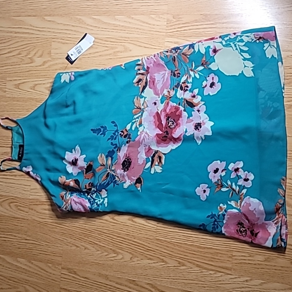 DONATED A. Byer Floral Teal Floral High Neck Womens Dress